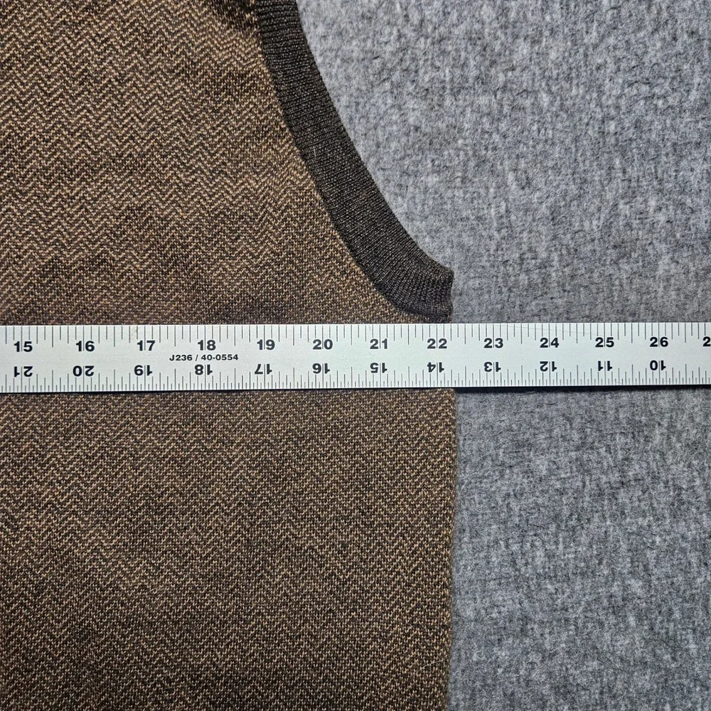 Peter Millar Sweater Vest Mens L Brown Herringbone Merino Wool Quarter Zip